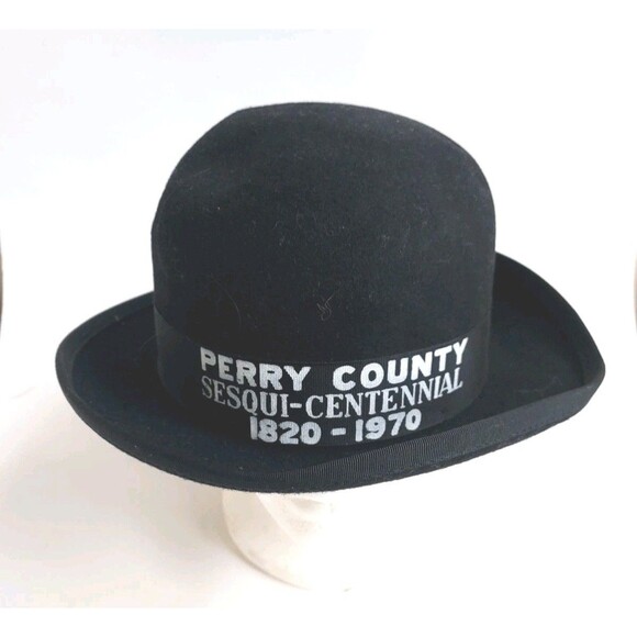 Vintage 1970 Perry Co. Sequi-Centennial  1820-1970 Black Wool Felt Hat - 7 3/8 - Picture 1 of 8